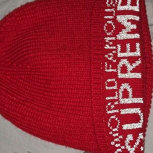 Supreme Red Knit Hat with Logo